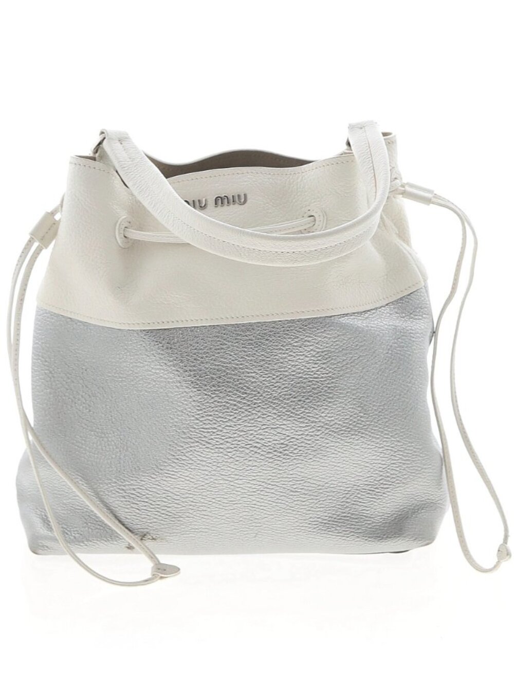 MIU MIU White Silver Leather Two Way Bucket Shoulder Bag